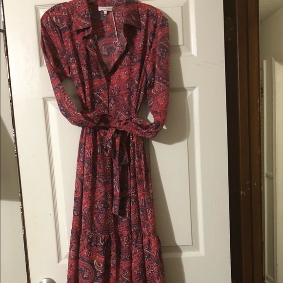 CHAUDRY NWT Fushia, Navy paisley, sash belt Maxi - Picture 2 of 7